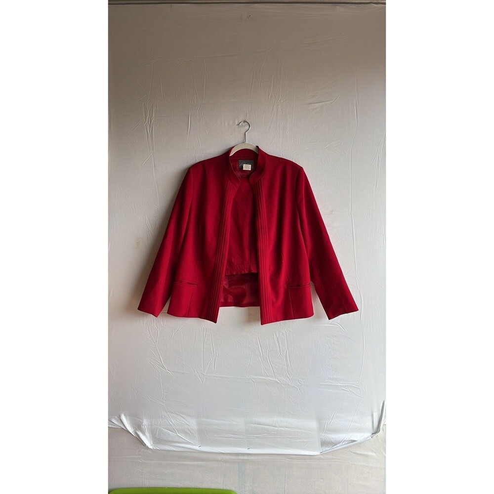 Vintage Pykettes Crimson Red Mandarin Collar Blazer Suit Set Size 38